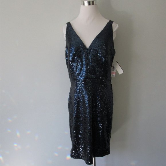NWT Metallic Blue Sequin Sheath Cocktail Dress 4 - Picture 4 of 9